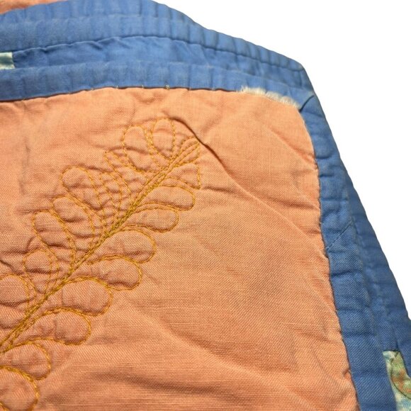 Vintage Baby Quilt Blanket Animals Blue Frog Turtle 53 1/2 x 51 Handmade Cover - Picture 14 of 14